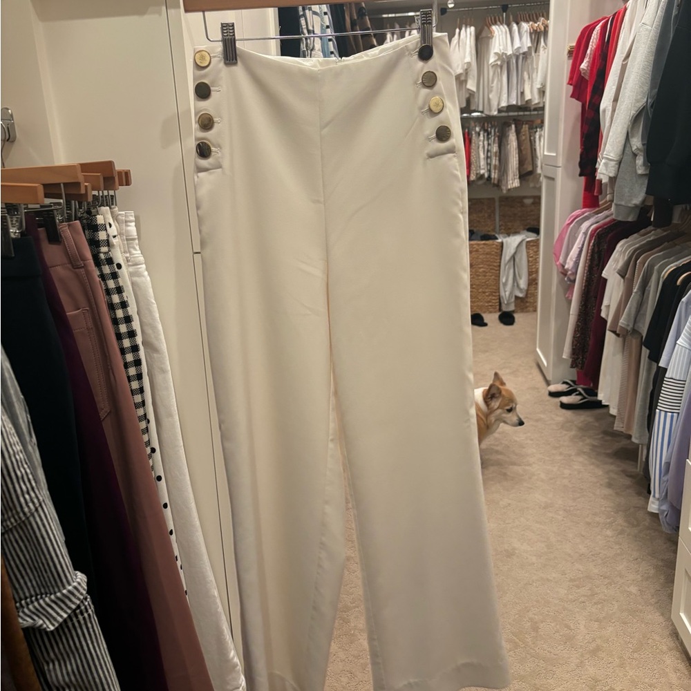 House of Harlow 1960 Cream Wide Leg Pants with Button Accents